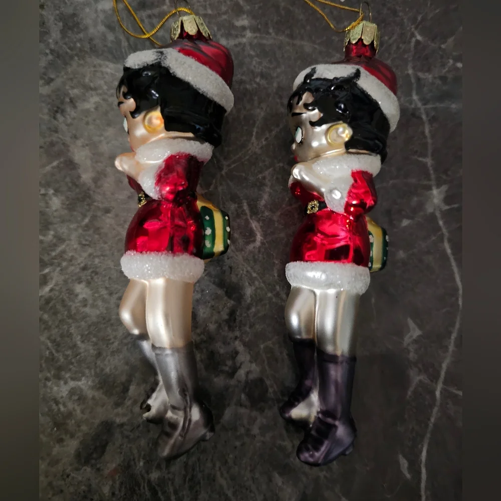 RARE Set of 2 Betty Boop Hand Blown Glass Ornaments - Kurt Adler Style